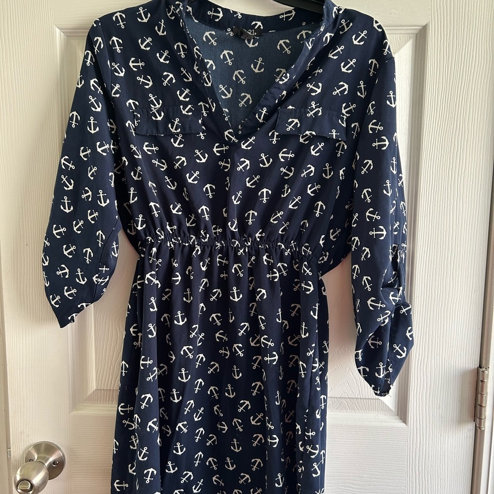 Rue21 Blue Casual A-Line Dress with Cuffed 3/4 Sleeves